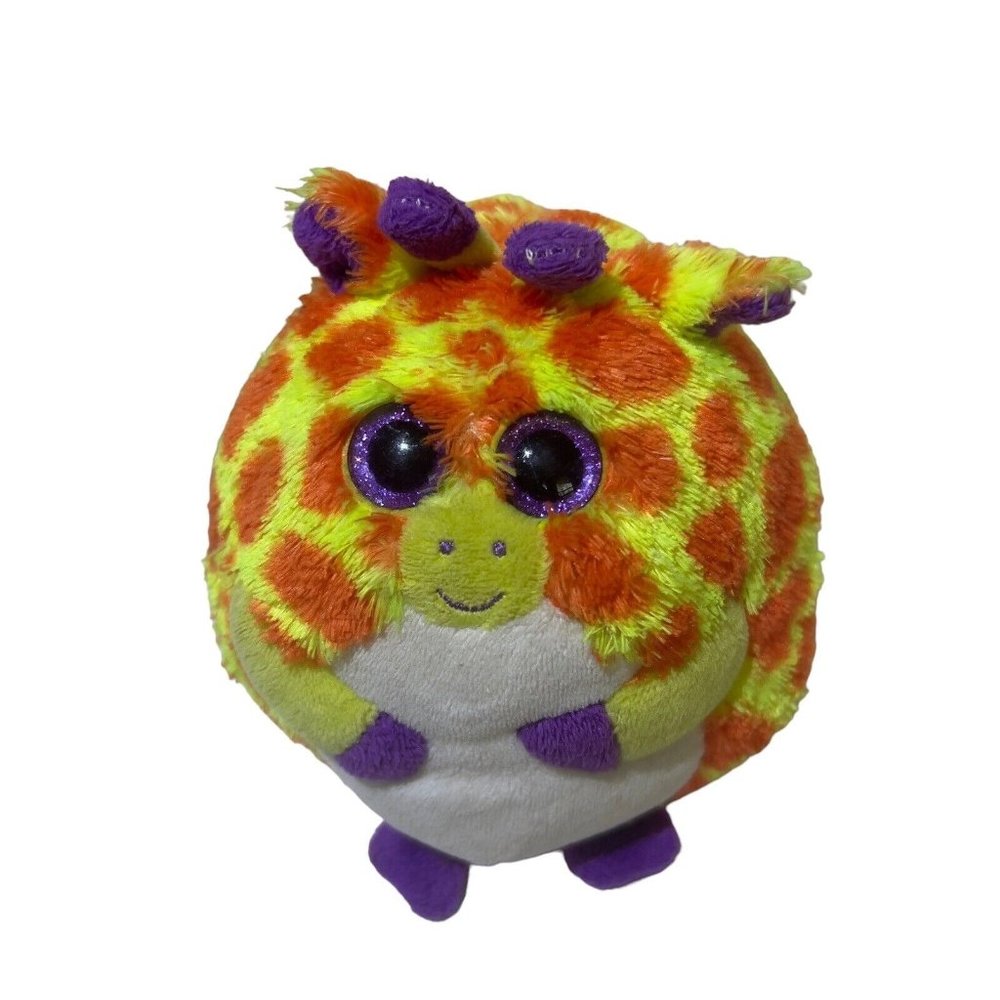 TY 2014 Beanie Ballz 5” TOBY Plush Big Sparkle Purple‎ Eyes Giraffe Ball Toy